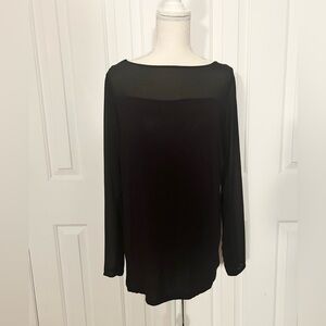 Black Women's Blouse, Top and Front Arms in Mesh-Like Fabric, Size Large/XL